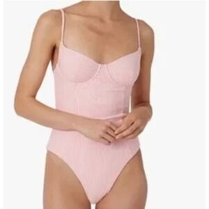 Onia Womens Isabella Rib Stripe Tahiti‎ Pink High Leg One Piece Sz L NWT $195
